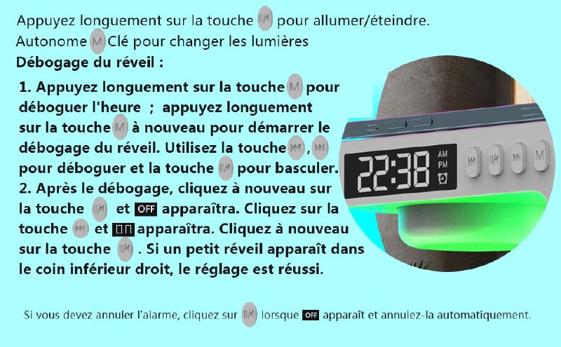 Ensemble haut-parleur Bluetooth Washranp – Réveil et lampe LED colorée – Design en forme de G