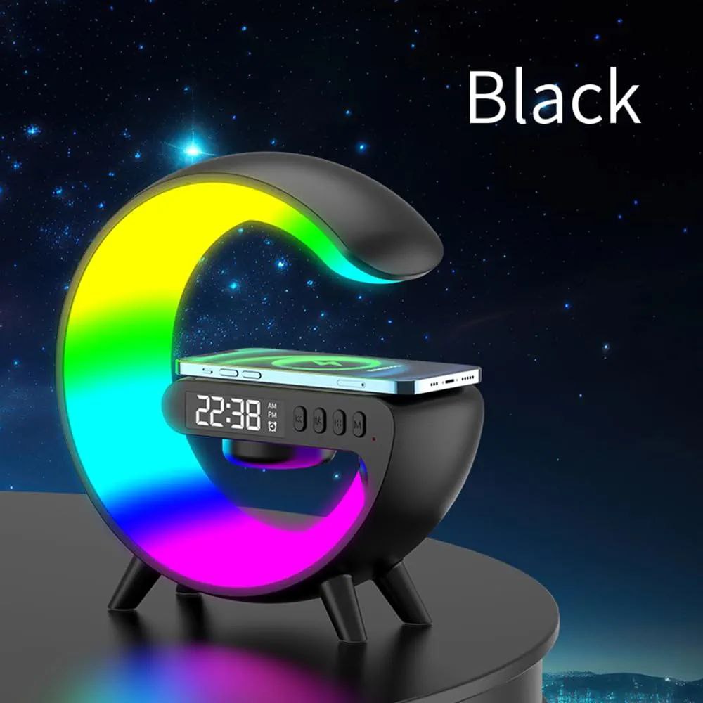 Ensemble haut-parleur Bluetooth Washranp – Réveil et lampe LED colorée – Design en forme de G