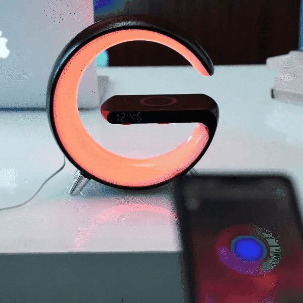Ensemble haut-parleur Bluetooth Washranp – Réveil et lampe LED colorée – Design en forme de G