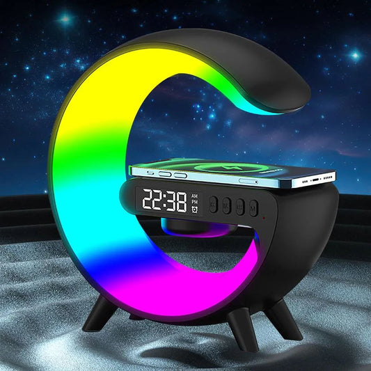 Ensemble haut-parleur Bluetooth Washranp – Réveil et lampe LED colorée – Design en forme de G